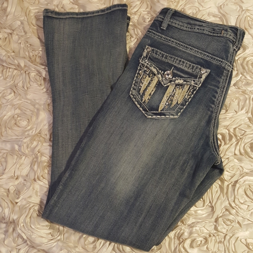 Rebel & Soul Womens Jean Boot cut Embellished Pocket Sz 8
